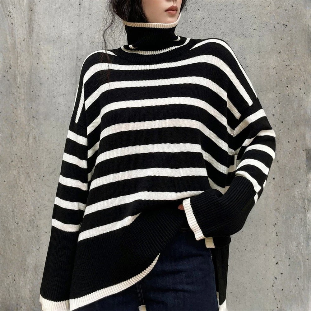 Kynesia | Oversized Striped Turtleneck Sweater