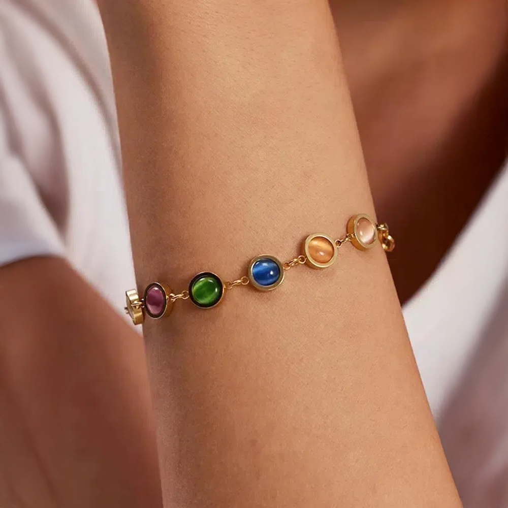 Taryana | Gold Bracelet with Colorful Stones