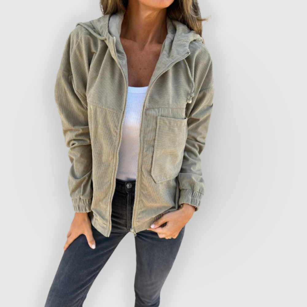 Ella | Cord Jacket with Hood and Zipper