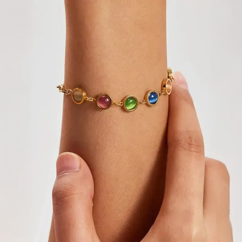 Taryana | Gold Bracelet with Colorful Stones