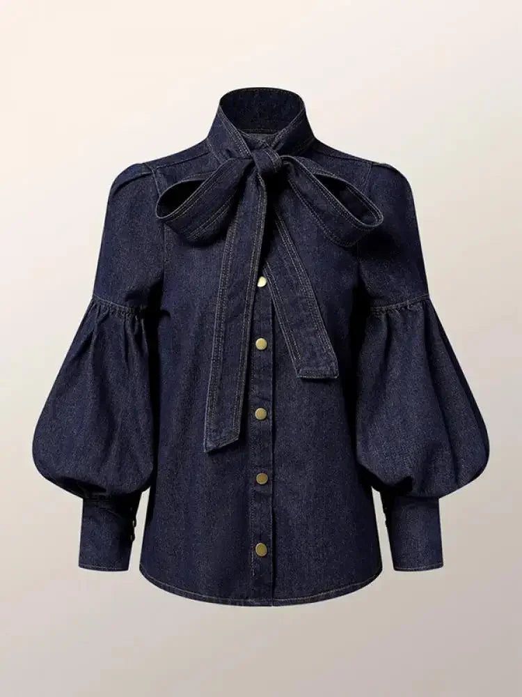 Fernande | Elegant High-Neck Blouse with Bow