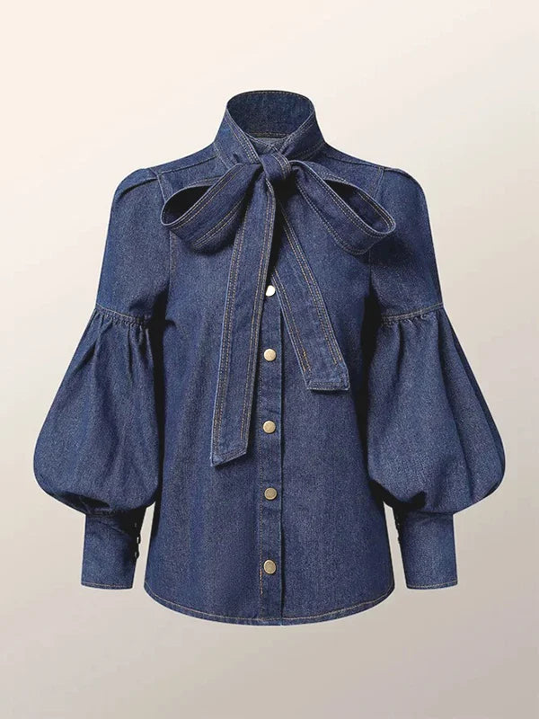 Fernande | Elegant High-Neck Blouse with Bow