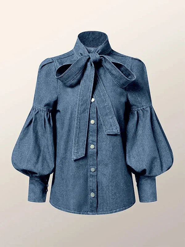 Fernande | Elegant High-Neck Blouse with Bow