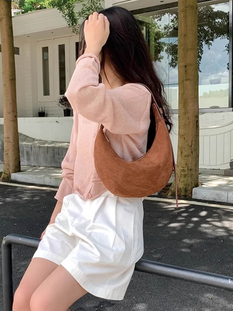 Coralie | Half-Moon Faux Suede Bag