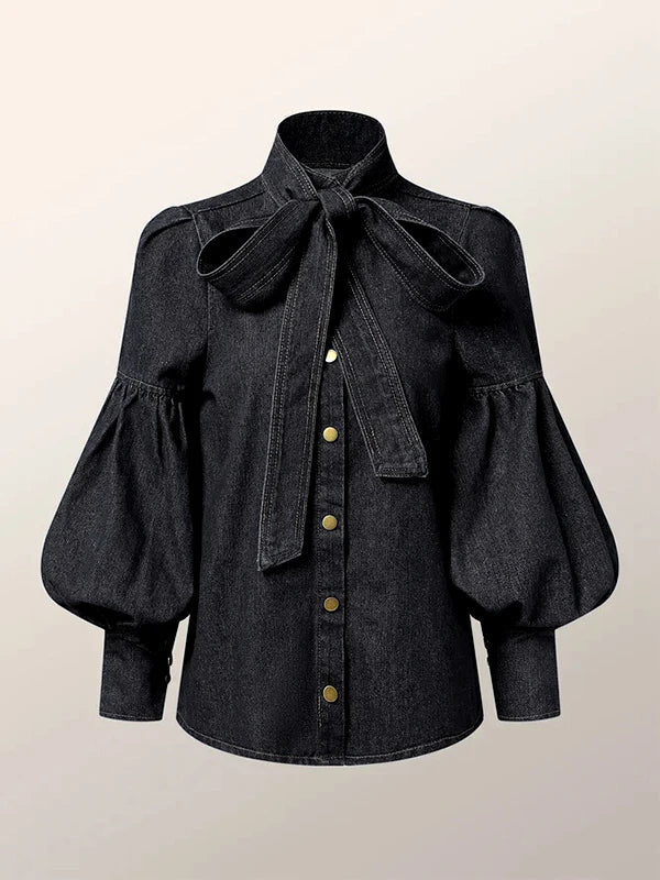 Fernande | Elegant High-Neck Blouse with Bow