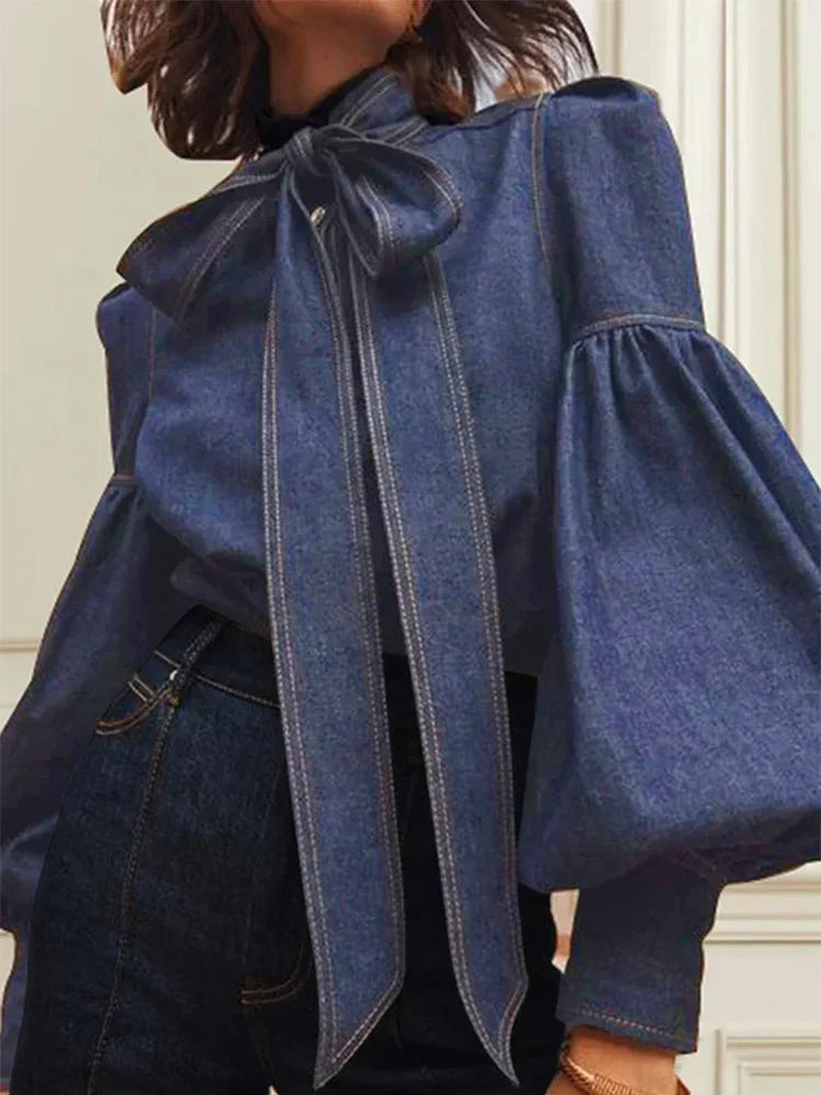 Fernande | Elegant High-Neck Blouse with Bow