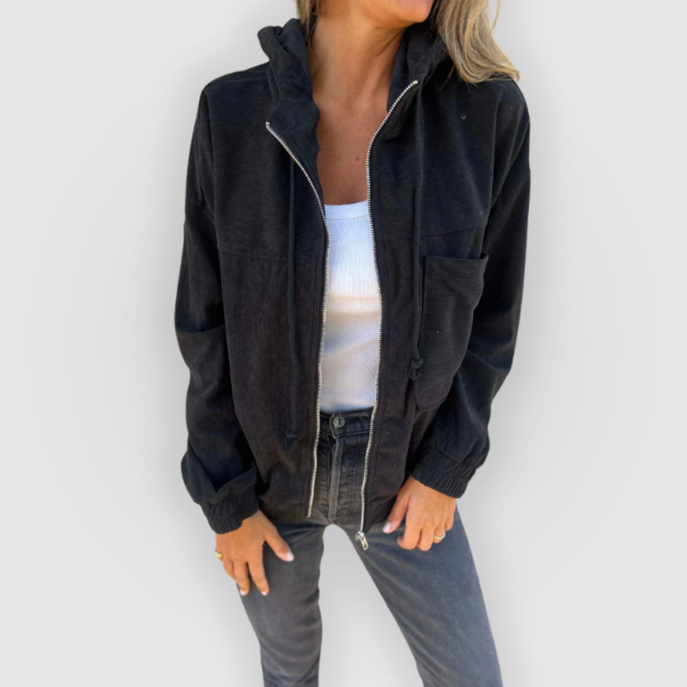 Ella | Cord Jacket with Hood and Zipper