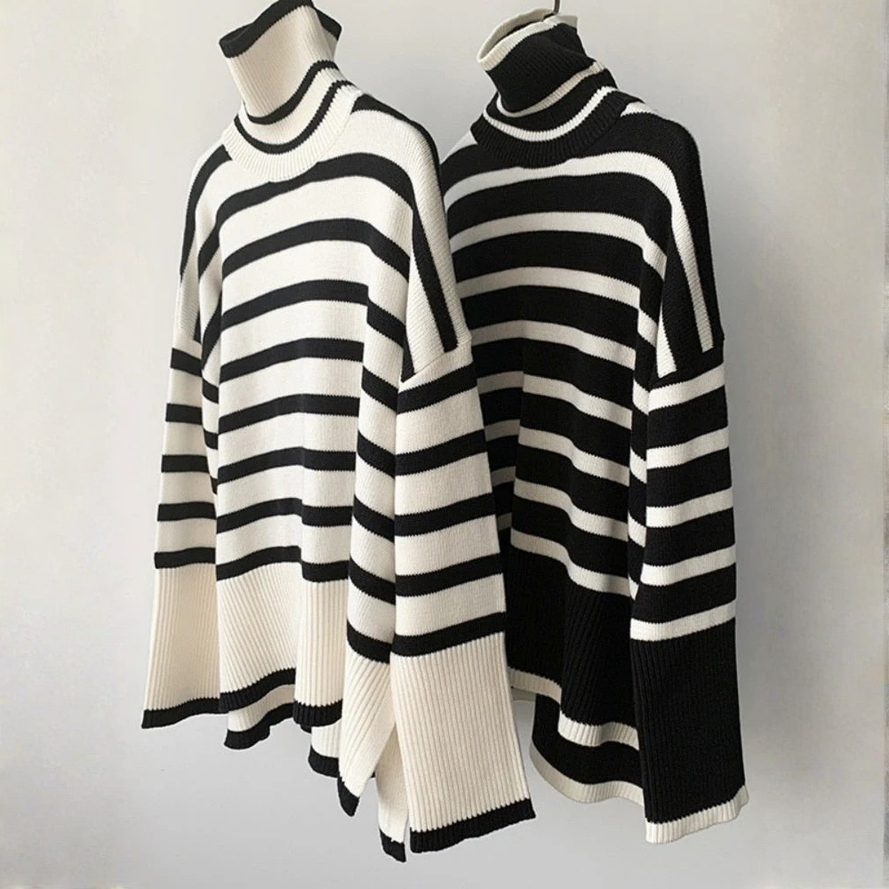 Kynesia | Oversized Striped Turtleneck Sweater