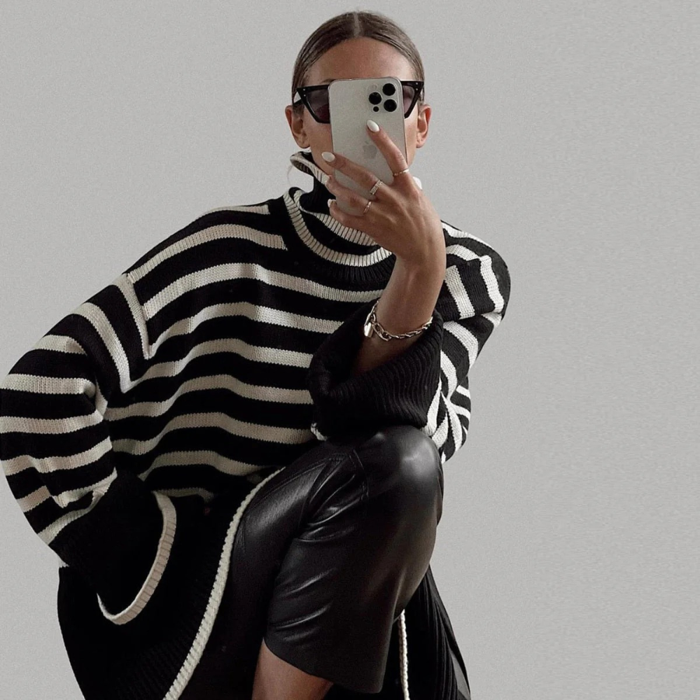 Kynesia | Oversized Striped Turtleneck Sweater