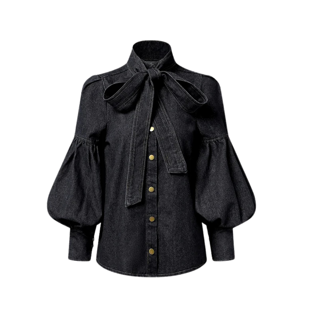 Fernande | Elegant High-Neck Blouse with Bow