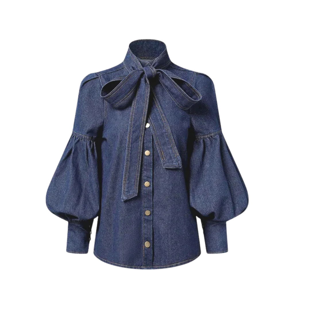 Fernande | Elegant High-Neck Blouse with Bow